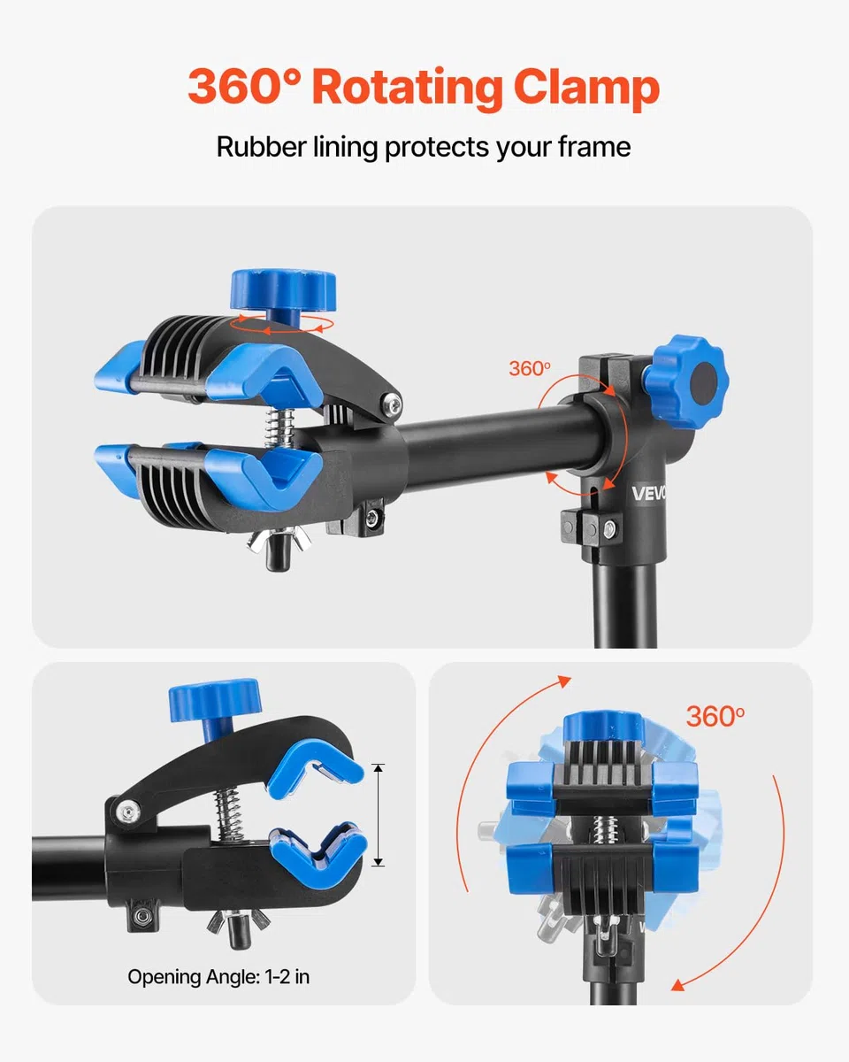 VEVOR Supporto per Riparazione Bici 955 x 940 x 1505 mm Supporto da Lavoro per Bici Resistente, Carico Nominale di 29,9 kg con Altezza Regolabile 835 a 1440 mm e Vassoio Portautensili Magnetico