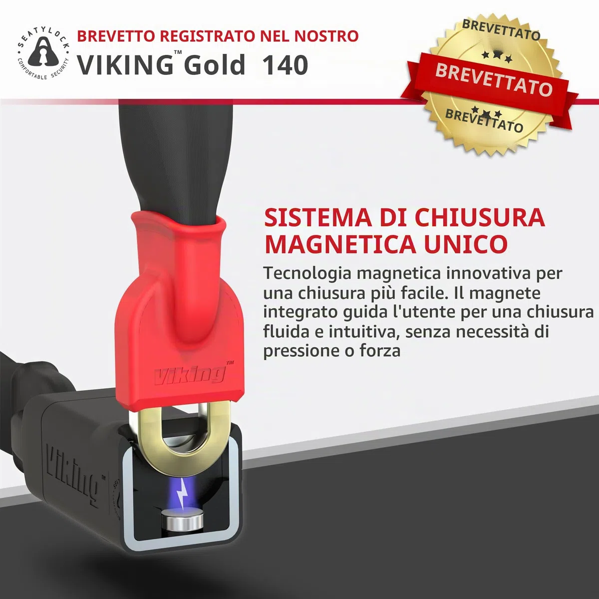 Seatylock Viking - Lucchetto a catena per bicicletta con chiave - Magnetico brevettato con classificazione Sold Secure - Resistente antifurto Heavy Duty - Lucchetto intelligente ultra sicuro per