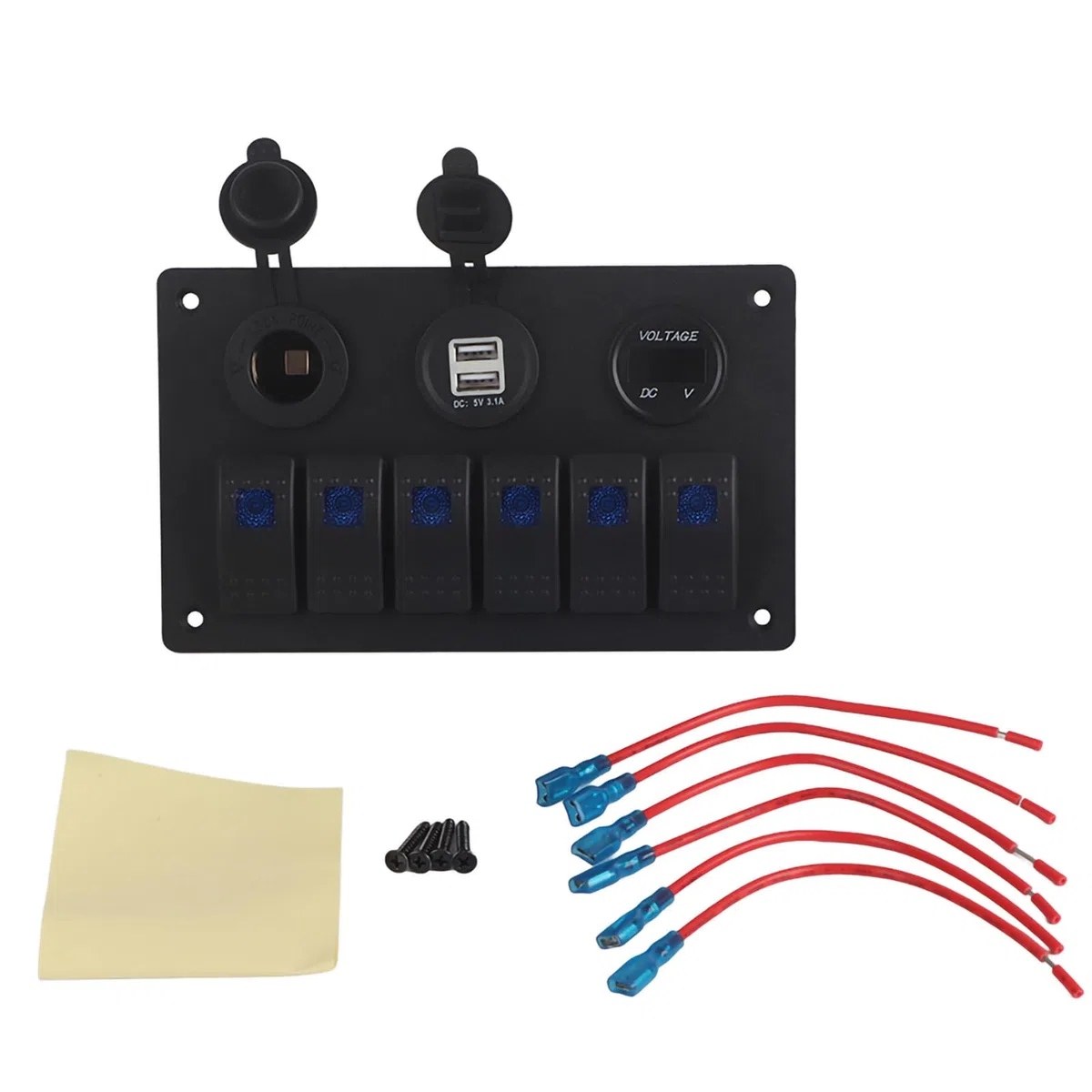Interruttore a bilanciere LED Interruttore pannello USB Pannello e scheda PCB Protezione sovraccarico per auto RV Boat Marine 12V-24V 6 Gang(Blu),Serie barca/yacht