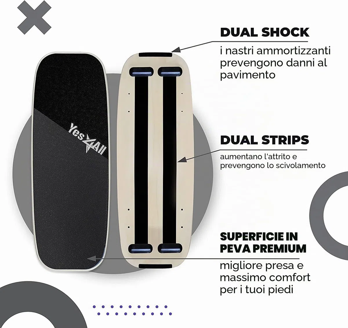 Yes4All Balance Board Trainer, superficie liscia e rullo rivestito in TPE spesso; tavola da allenamento in legno per tutti i livelli di allenamento, stabilità e forza del core