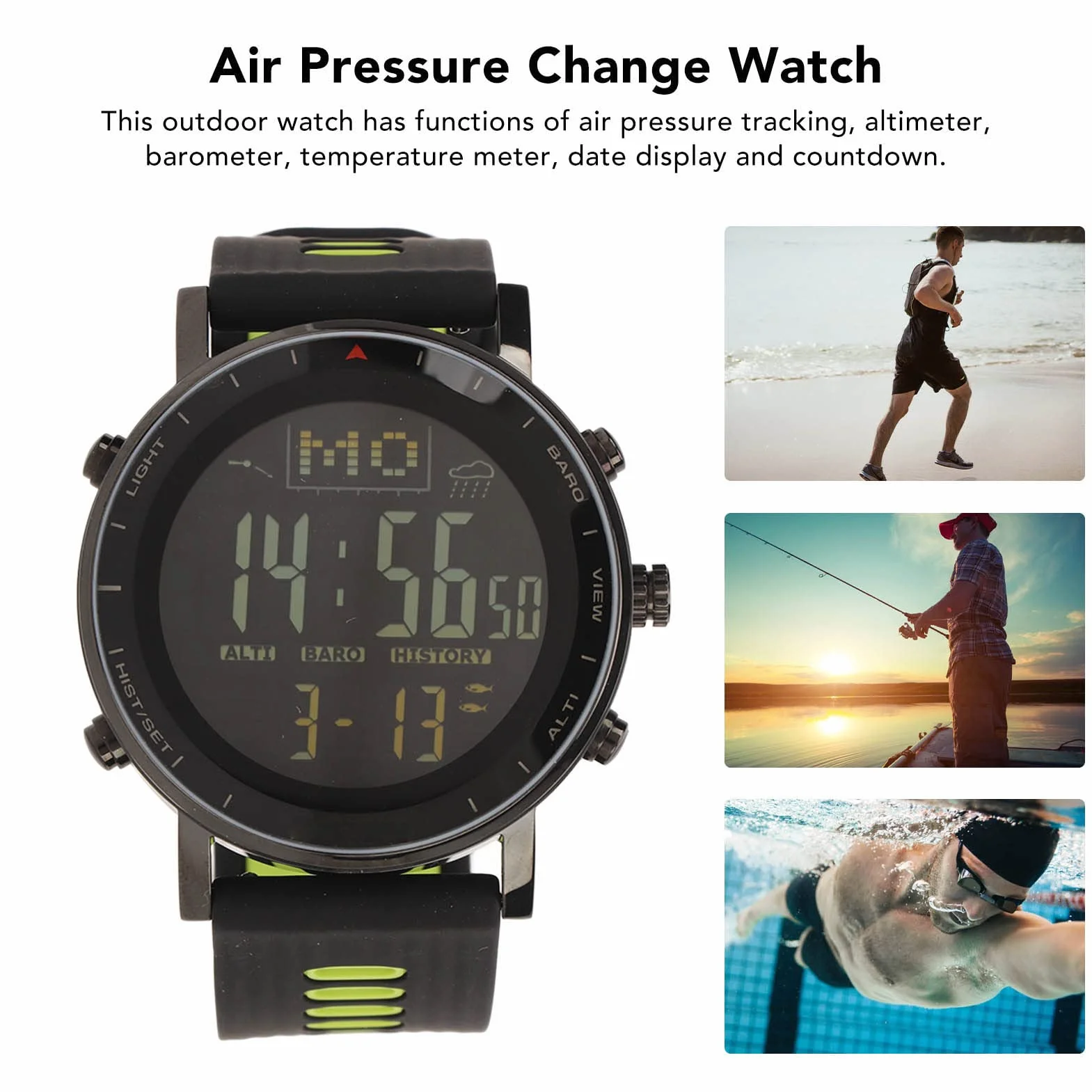 Bewinner Orologio da Polso Elettronico per Pesca, Escursionismo con Monitoraggio della Pressione Dell'aria, Sport All'aria Aperta (#2) (#2) (#) (#) (#) (#)