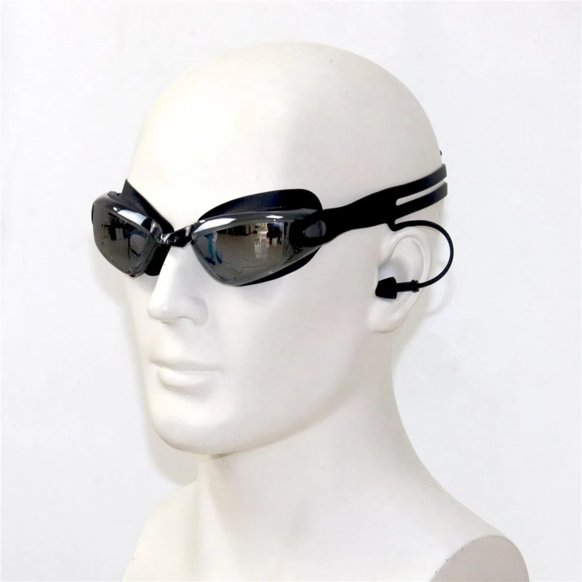 occhialini da nuoto, Occhiali da nuoto placcati neri con tappi for le orecchie, professionali, in silicone for adulti, antiappannamento, for uomo e donna