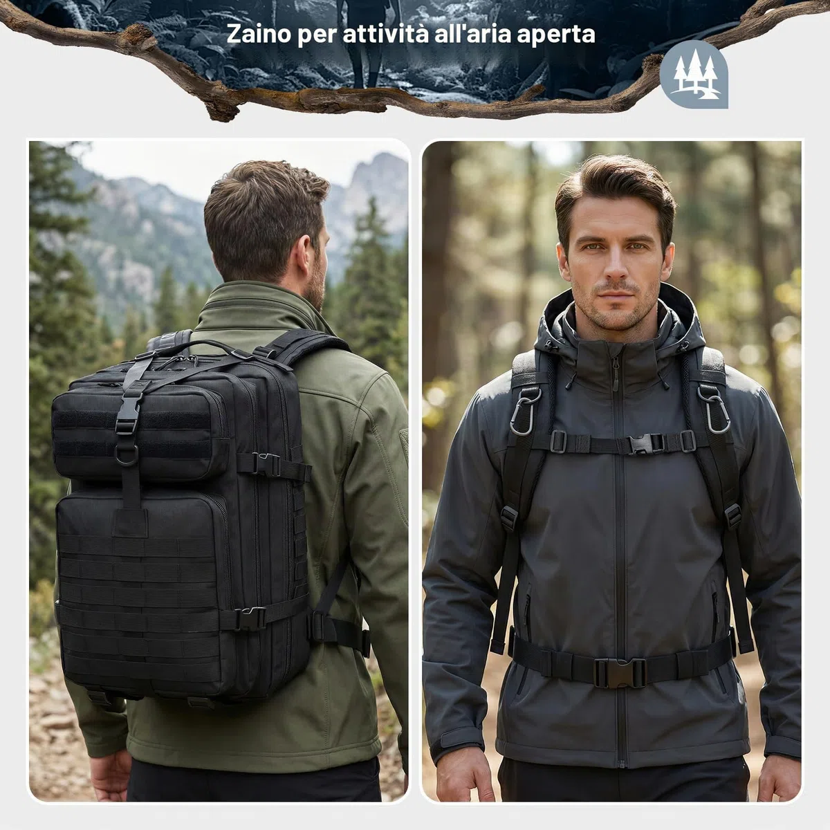 SPAHER 50L Zaino Militare Tattico Molle Assalto Viaggio per Donna Uomo Zaino da Trekking 800D Oxford per Escursionismo Alpinismo Sport Campeggio Survival