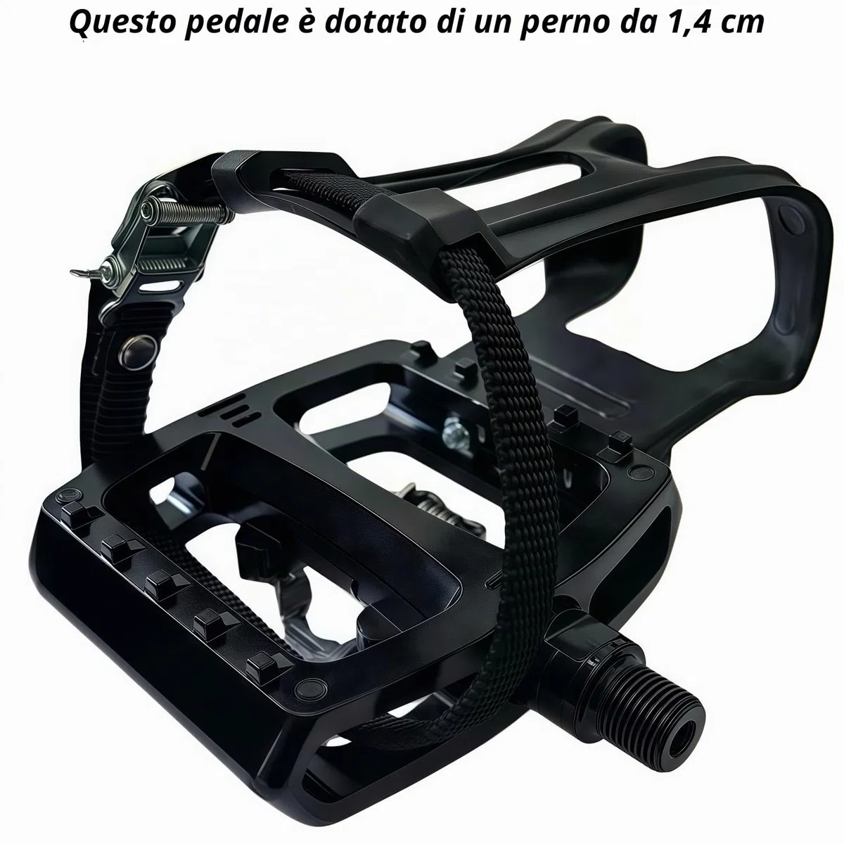 YBEKI SPD - Pedali ibridi [2 in 1] - Pedale a scatto e piattaforma con gabbia/cinghia | Compatibile con Shimano SPD | Asse 9/16" per biciclette indoor, spinning, cyclette