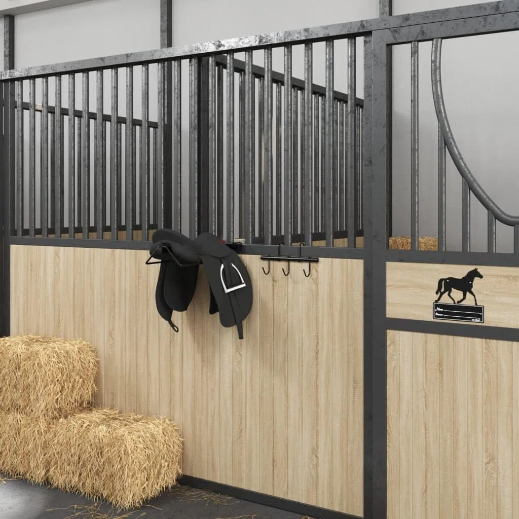 Supporto per briglia nero in acciaio verniciato a polvere con 5 ganci girevoli 36,5 x 6,5 x 17,5 cm per riporre bride, sella, redini e accessori per cavalli per stalla e pista da equitazione