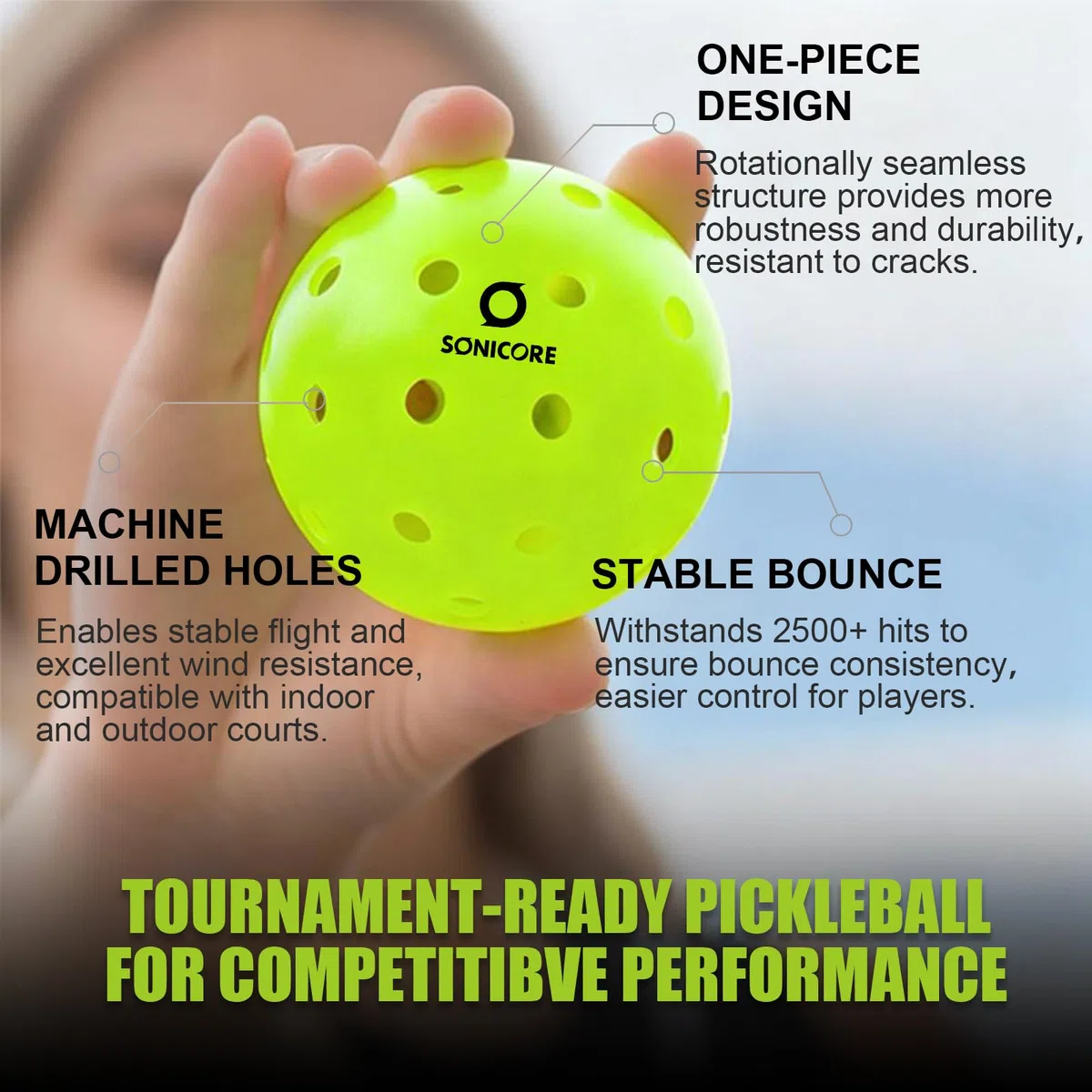 SONICORE Palline da pickleball da esterno di alta qualità, confezione da 12, estrema durata, conformi agli standard USAPA