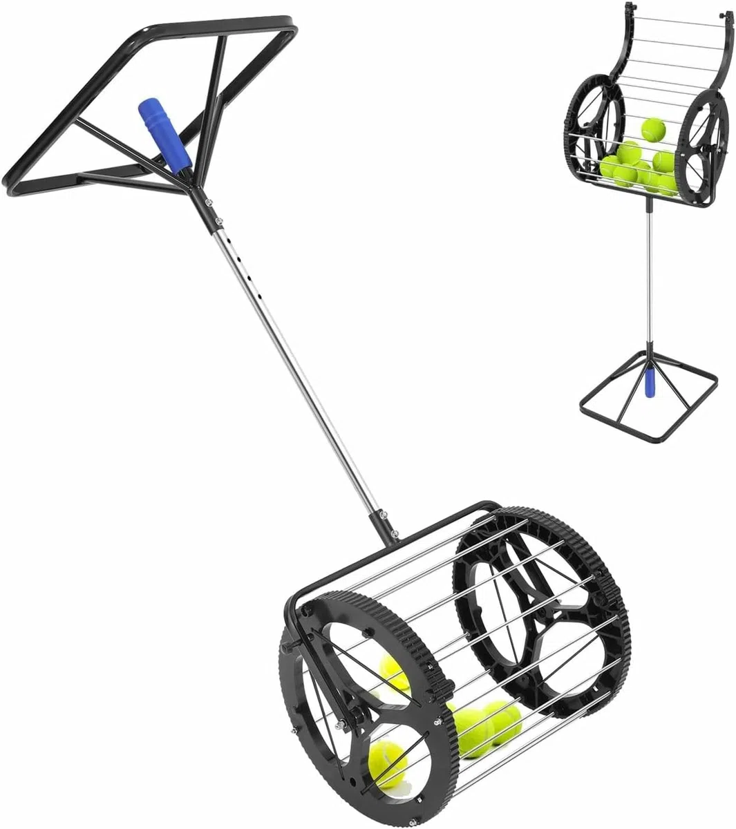 Raccoglitore automatico di palline da tennis – Capacità 80 palline, cestino da tennis 2 in 1 con altezza regolabile, raccogli palline portatile per palestra, campo o scuola