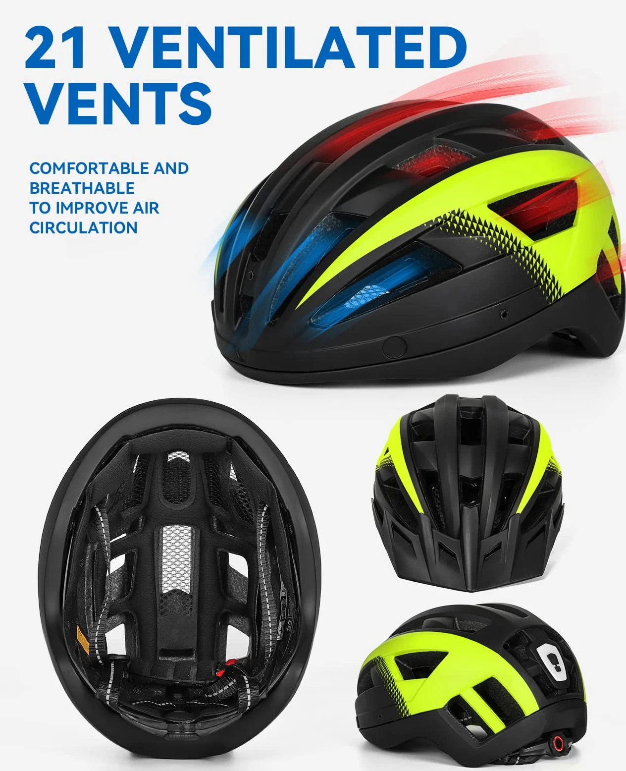 Casco Bici per Uomo Donna Adulto, Leggero MTB con Visiera Rimovibili Occhiali Magnetici e LED Luce Ricaricabile, Ciclismo da Corsa (XL: 59-63 cm, Nero Giallo)