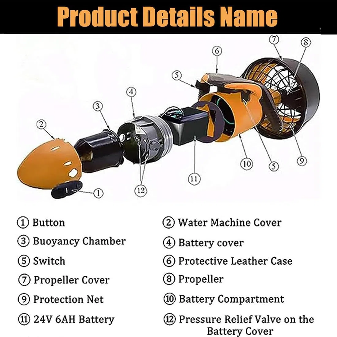 Scooter Elettrico subacqueo da 300 W, Booster sommergibile Portatile per Nuoto, Dispositivo subacqueo con elica ad Acqua per Piscine per Sport Acquatici, Immersioni, Snorkeling e Avventure Marine