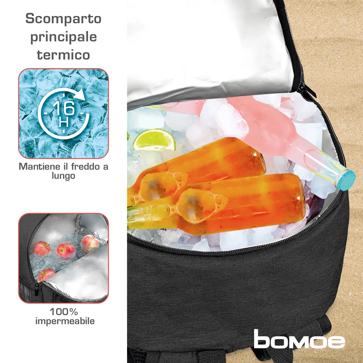 bomoe Zaino Termico 35 Litri - Borsa Termica per Aalimenti 45x19x33 cm - 16h Funzione di raffreddamento - Borsa Frigo Grande Antracite da Campeggio Pieghevole - Mantiene Caldo e Freddo - KR50