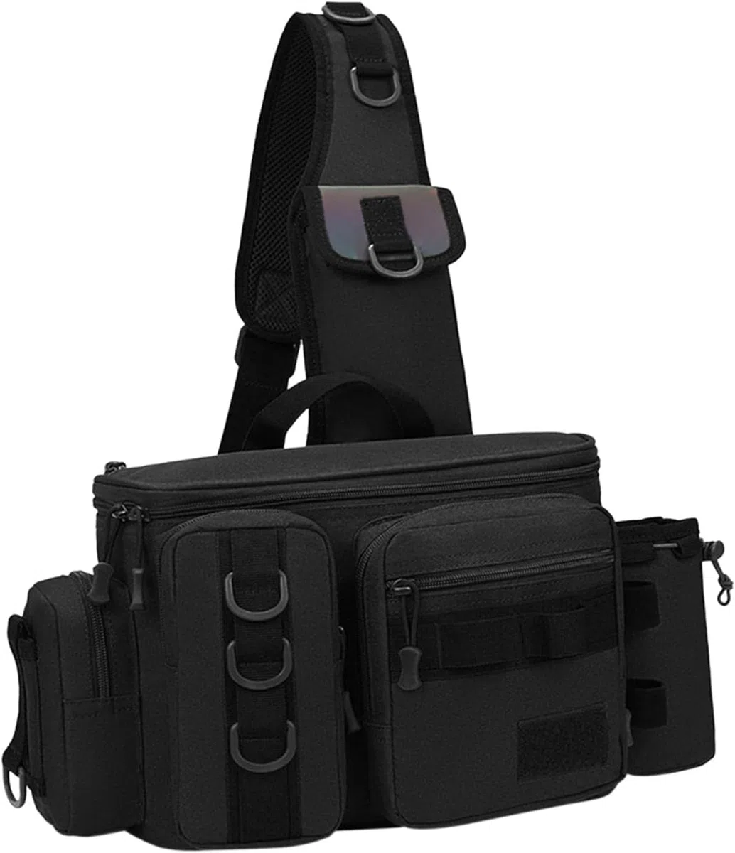 Borsa Porta Attrezzatura da Pesca Borsa da Petto Porta Canna Borsa a Tracolla Organizer Borsa a Tracolla Borsa da Pesca Borsa da Pesca per Uomo, Donna, Trekking, Taglia S Nero