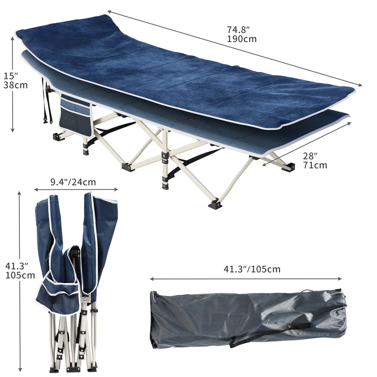 YITAHOME Letti da Campeggio Pieghevoli per Adulti, Robusta Lettino da Campeggio con Materasso, Lettino per Dormire con Tubi più Spessi per Ufficio da Viaggio all'Aperto, Blu