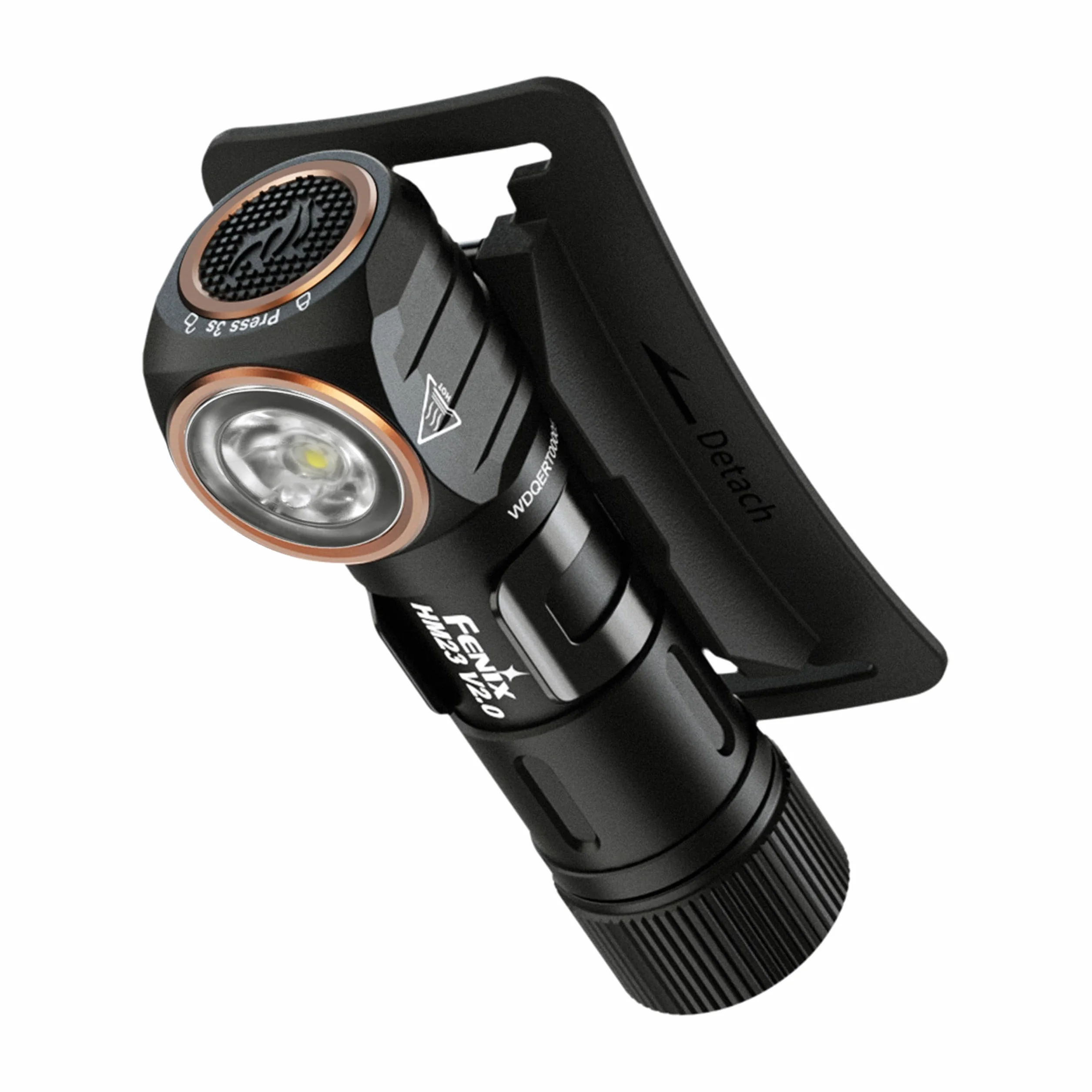 fenix HM23 V2.0, torcia da testa multifunzione compatta e leggera/torcia ad angolo retto | 300 lumen | 88 m | 100 ore max | Alimentazione a batteria AA | Tappo posteriore magnetico | Inclinazione