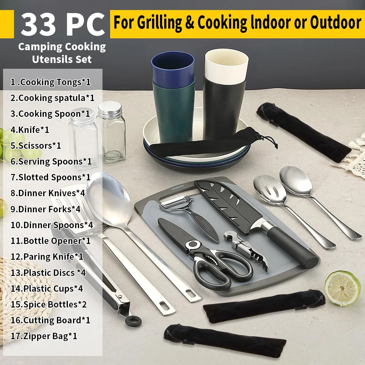 HOMQUEN Camping Essential Attrezzatura da tavola da Campeggio, Utensili da Cucina da Campeggio Camper Accessori da Campeggio, Escursioni all'aperto, Picnic, Barbecue Regali, Strumenti da Campeggio