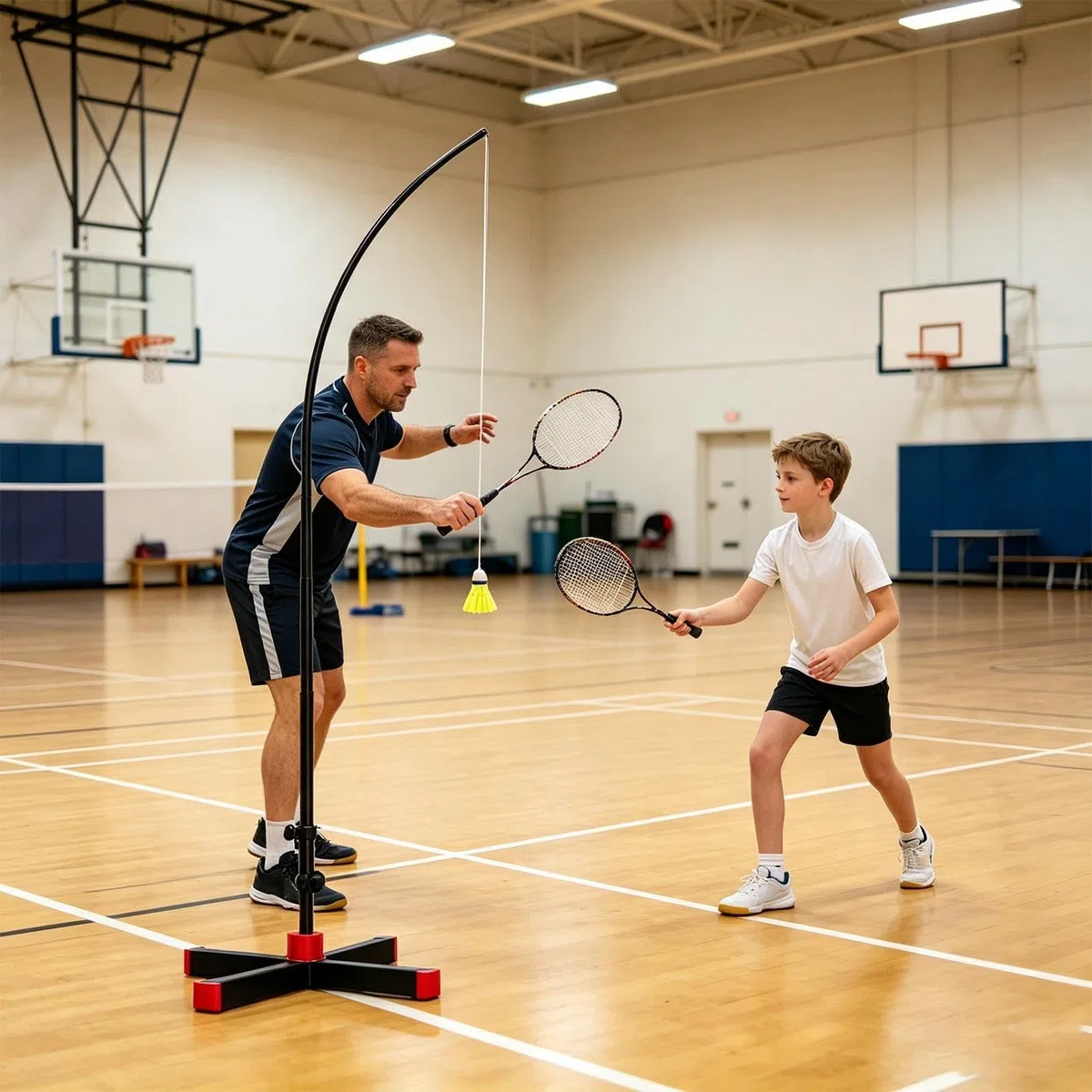 Badminton Training Aid Pieghevole Portatile Self-Exercise Practice Tool | Badminton - Set di allenamento singolo per interni ed esterni, casa, cortile, adulti, bambini principianti