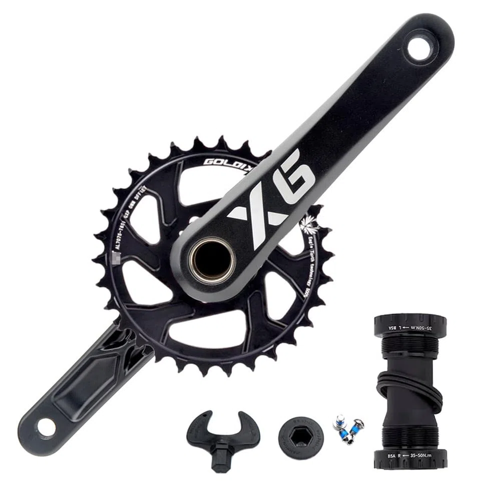 Guarnitura per Mountain Bike a velocità Singola 170/175 mm Guarniture 30/32/34/36/38T Corona a Denti Stretti e Larghi Set di pedivelle Integrate Cave con Movimento Centrale BSA Adatto a 9-12