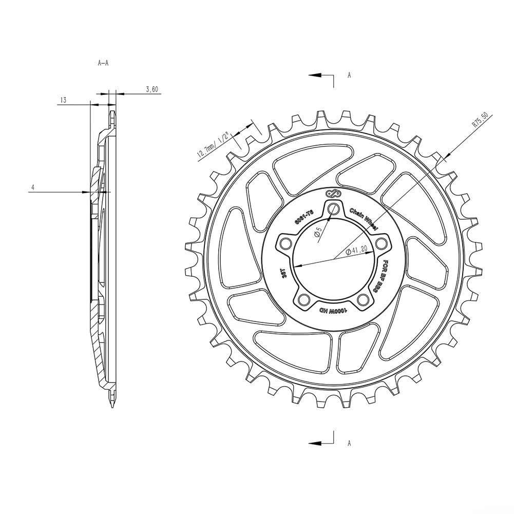 SPORTARC E-bike Corona Ruota 36T Per Bafang Midder Motor 48V 52V 1000WHD Disco Catena Per Motore per Bafang Medio Dimensioni