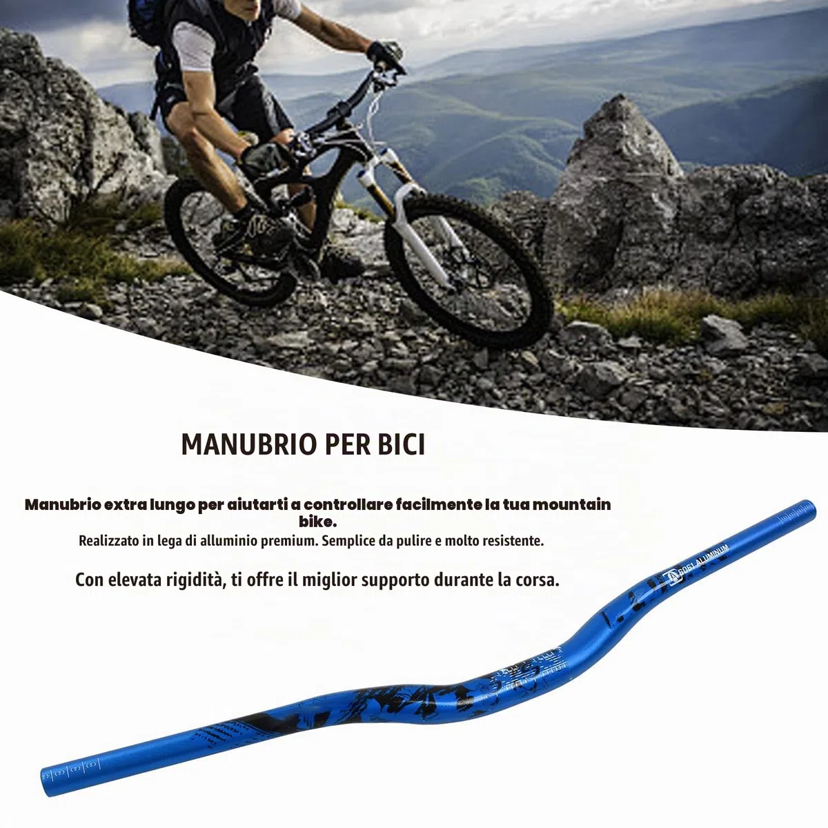Manubrio per Bici, 31.8x720mm Manubrio Extra Lungo per Bici Manubrio per Bici in Lega di Alluminio Manubrio Adatto per la Maggior Parte delle Bici Bici da Strada BMX(Blu)