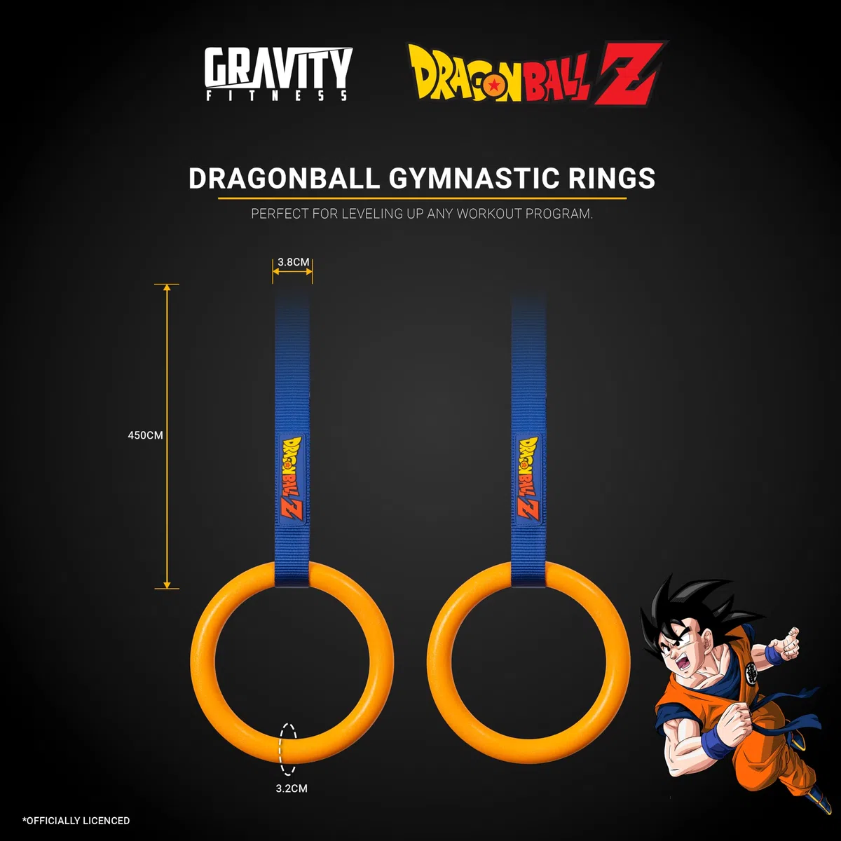 GRAVITY FITNESS Dragon Ball Z - Anelli da ginnastica in legno per esercizi muscolari, tuffi e trazioni, attrezzature per allenamento a corpo e accessori per ginnastica a casa