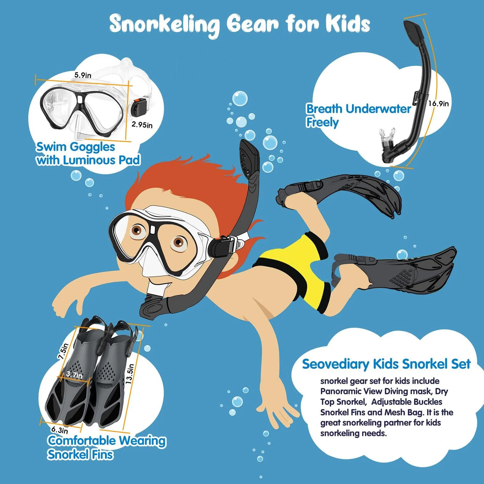 Seovediary Set da snorkeling per bambini