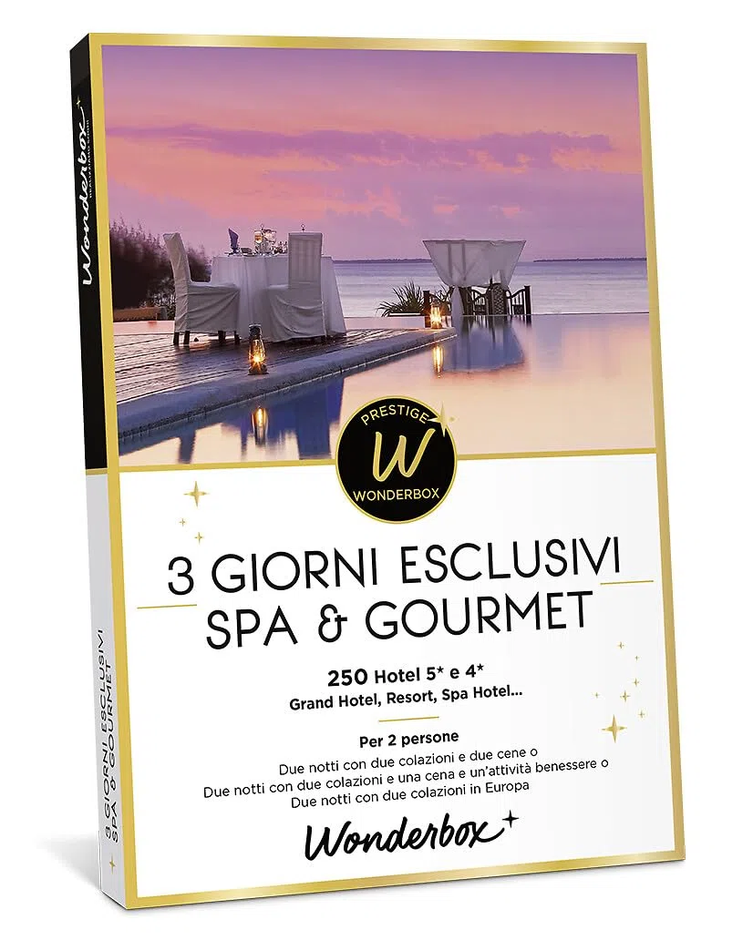 WONDERBOX - Cofanetto Regalo - 3 Giorni Esclusivi Spa & Gourmet - per 2 | 2 notti + 2 colazioni + 2 cene o 1 cena e 1 attività benessere - Più di 250 soggiorni - Hotel 5* e 4*, Resort, in Europa