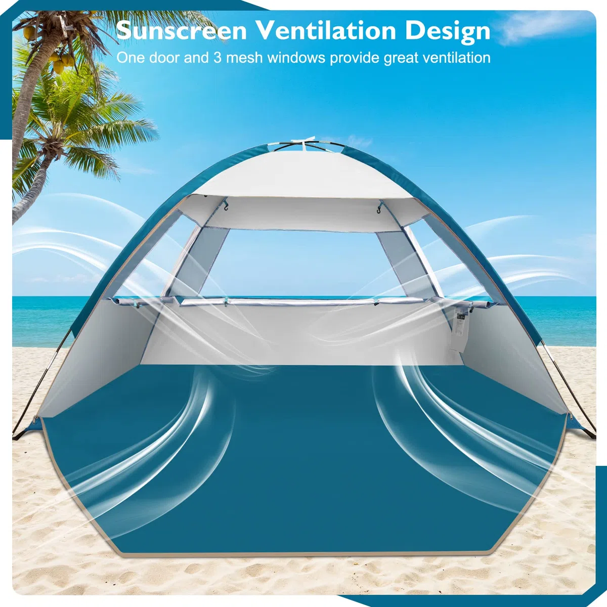 COMMOUDS Tenda da Spiaggia Per 3-4 Persone, Portatile UPF 50+, Leggera, Facile da Montare e da Trasportare. Tenda da Sole, da Campeggio, Pesca, Esterno