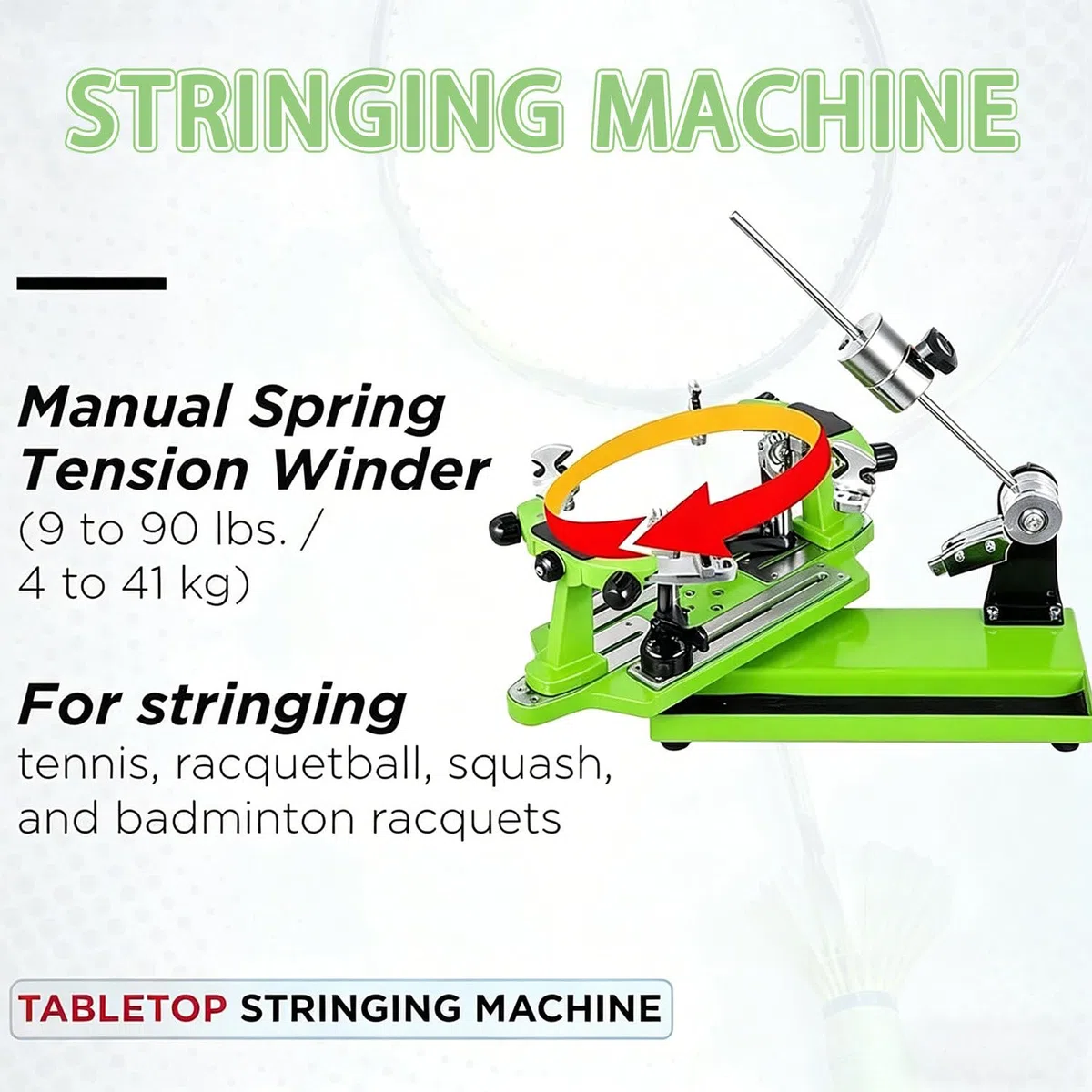 Macchina incordatrice Manuale Professionale per Racchette, Macchina incordatrice a 6 Punti per Tennis, Squash e Badminton con Attrezzi e Accessori Green