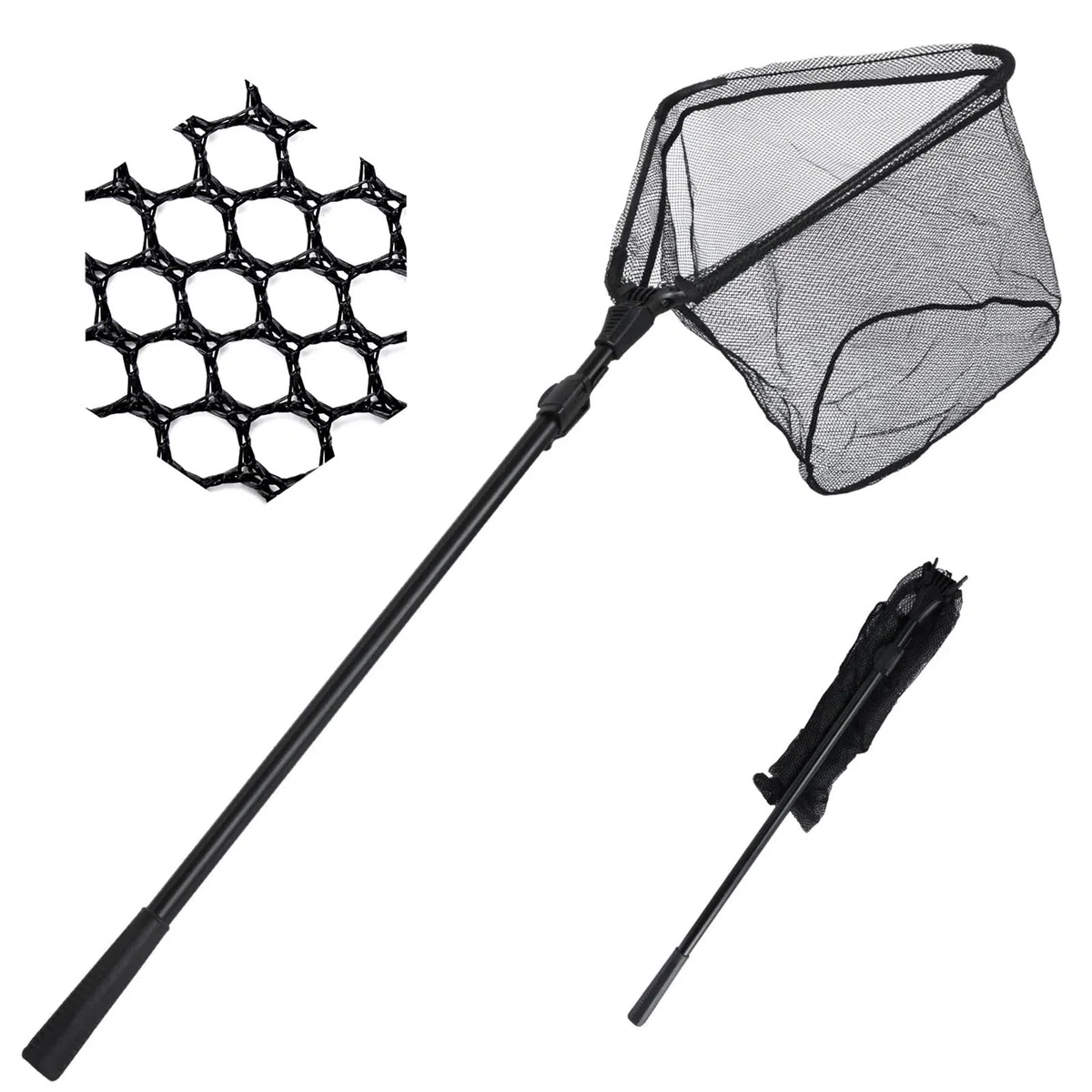 Guadino Pesca Telescopico Guadino da Pesca Pieghevole, Asta Telescopica in Alluminio, Maglia Fine da 4 Mm, Maniglia Antiscivolo Portatile