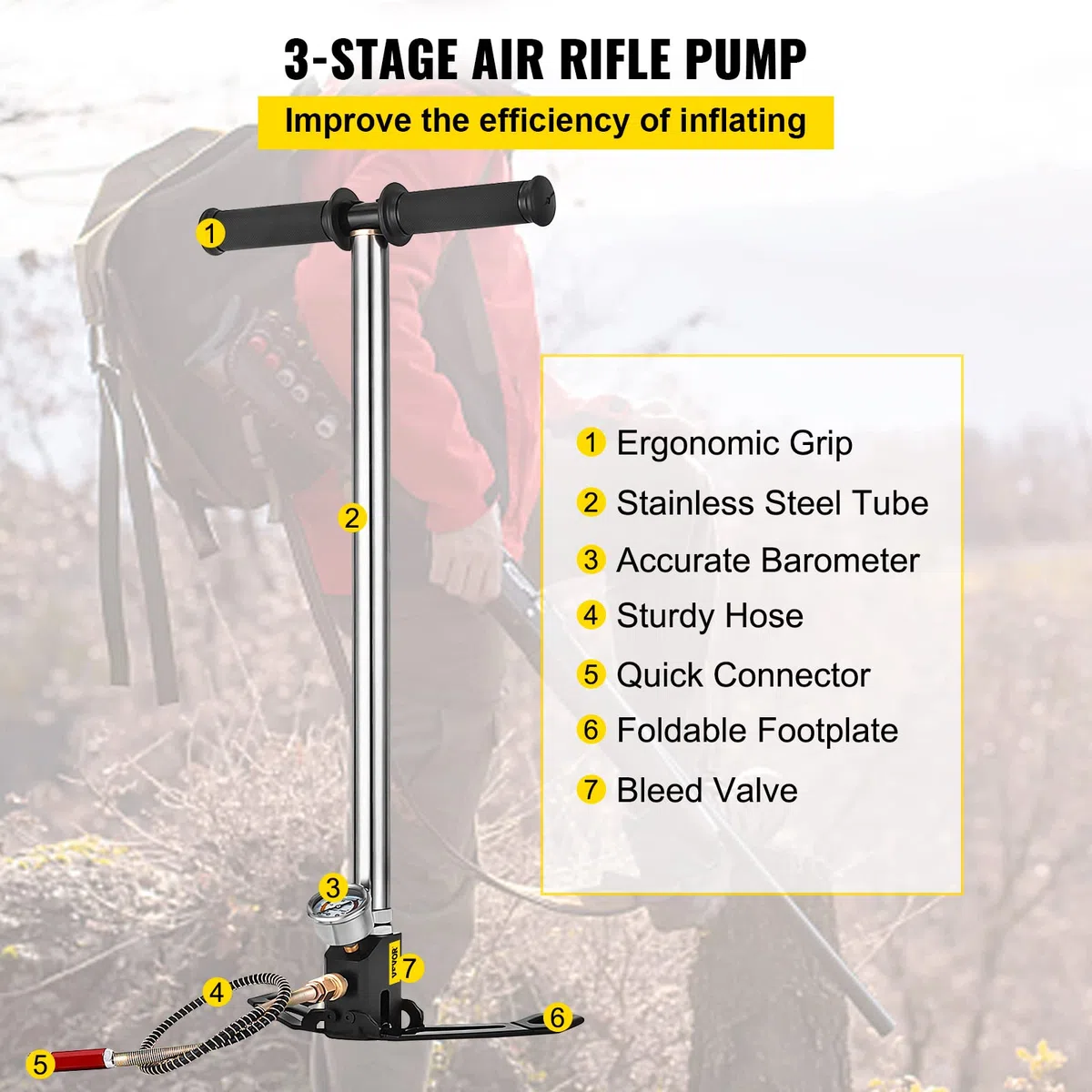 BestEquip - Pompa ad aria compressa, 4500 psi, pompa manuale ad alta pressione, 3 fasi, pompa ad aria PCP