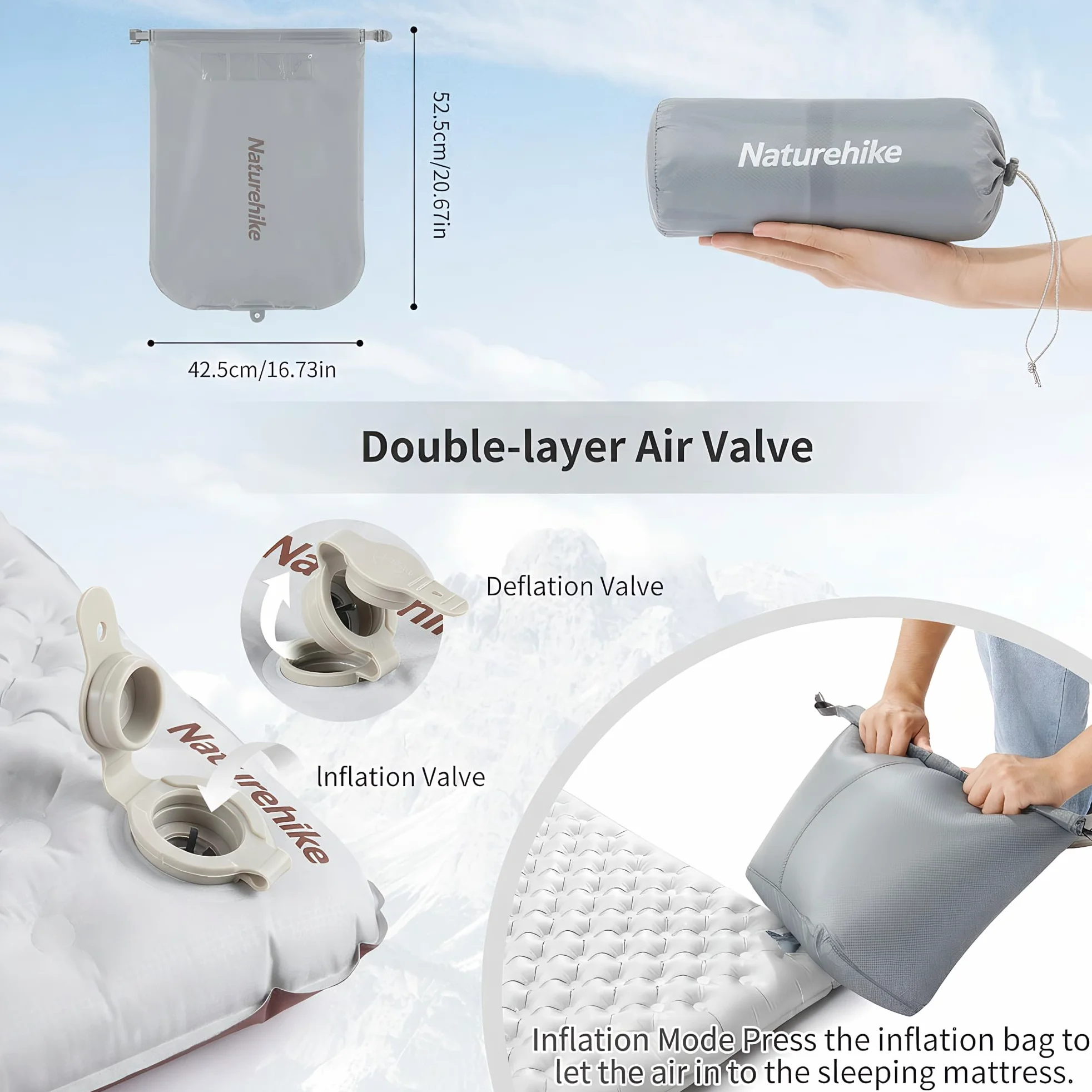 Naturehike Materassino autogonfiante ultraleggero, gonfiabile da campeggio, 3,5 R, durevole, portatile, materasso ad aria per letto singolo, per trekking, escursionismo, alpinismo, backpacking