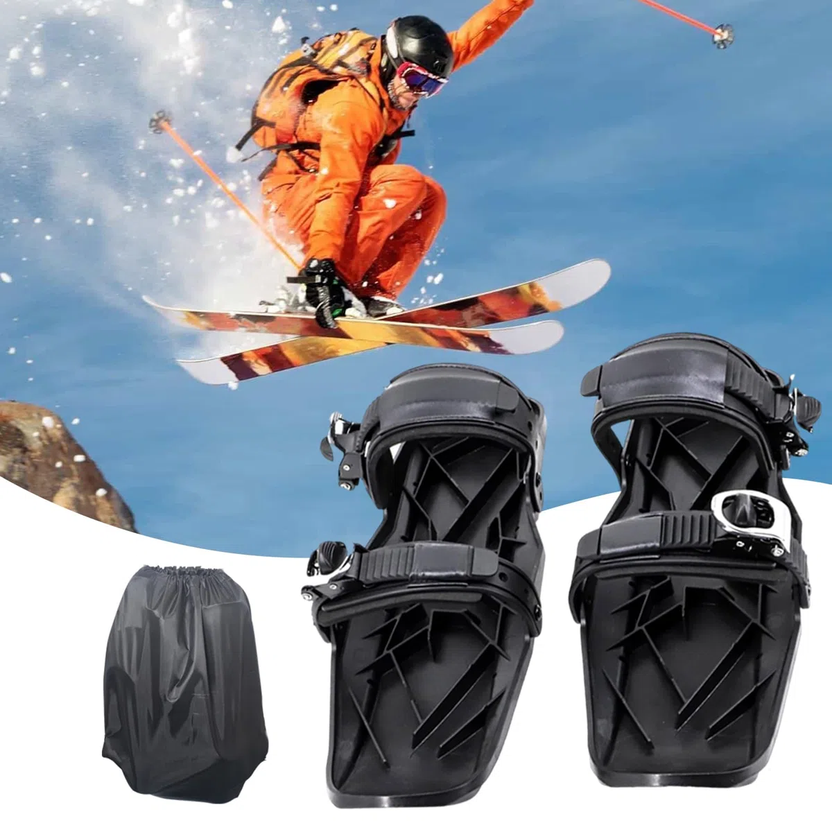 Sci corti, pattini da neve antiscivolo, strumenti da sci leggeri e | regolabili, da sci compatti in nylon e acciaio , con fibbia in metallo e borsa per il trasporto, per adulti, ba