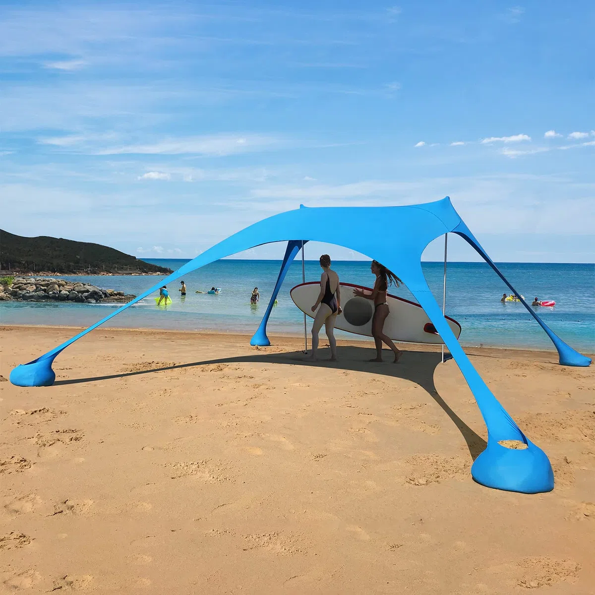 Tendalino parasole da spiaggia Tendalino parasole da spiaggia 3-4 persone ombrellone portatile anti-UV (Blu)