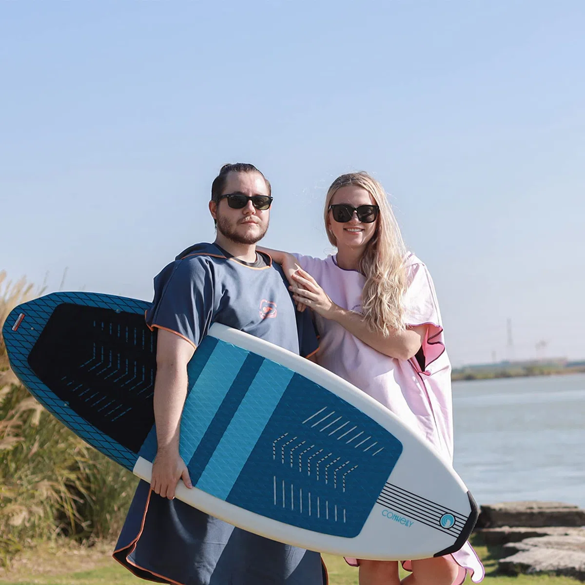 HITURBO - Asciugamano a poncho, in microfibra, con cappuccio, per il nuoto e la spiaggia, Blu mare