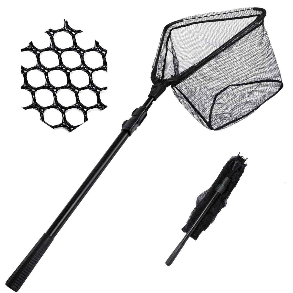 Guadino Pesca Telescopico Guadino da Pesca Pieghevole, Asta Telescopica in Alluminio, Maglia Fine da 4 Mm, Maniglia Antiscivolo Portatile