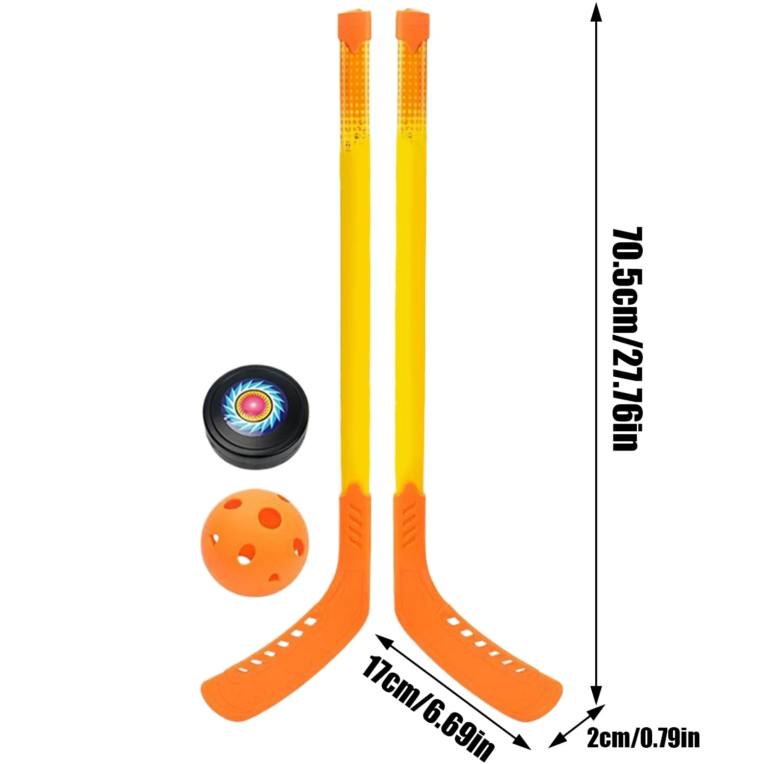 Set di bastoncini da hockey per bambini, in ABS, 70,5 x 17 x 2 cm, Ice and Field Hockey Sticks with Ball 350 g, giocattolo ergonomico leggero sportivo per interni ed esterni, per la ricreazione delle