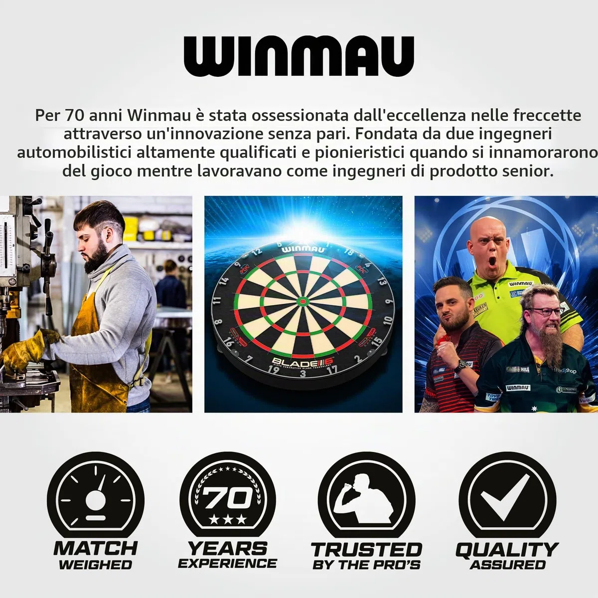 WINMAU Blade 360 Triple Core Carbon Dartboard Set – Include il Dartboard Blade 360 con 2 set di freccette da 19g con punta in acciaio (1 set nero e 1 set rosso), scheda di finish e altro