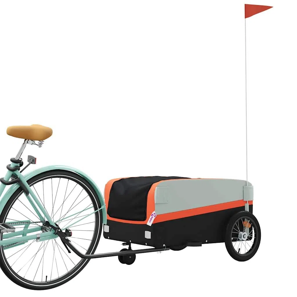 Rimorchio Bicicletta Nero e Verde in Ferro con Tessuto Oxford Portata, X 52.5x42, Timone e Bandiera di Sicurezza per Bagagli Shopping Outdoor