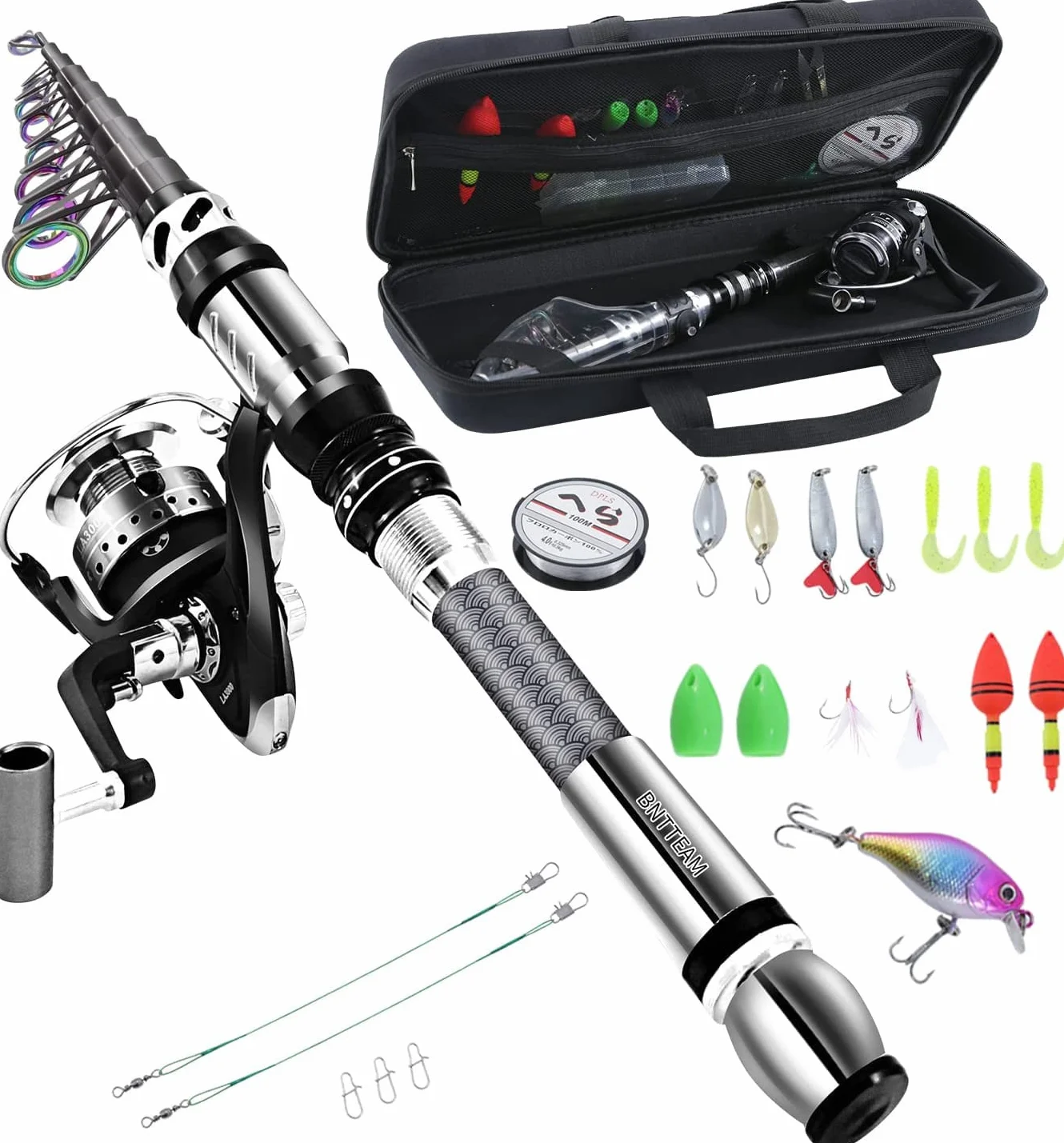 Set Combinato Canna Da Pesca Telescopica Mulinello Da Spinning 100% Carbonio Con Borsa Esche Per Mare Acqua Dolce Stagno Fiume