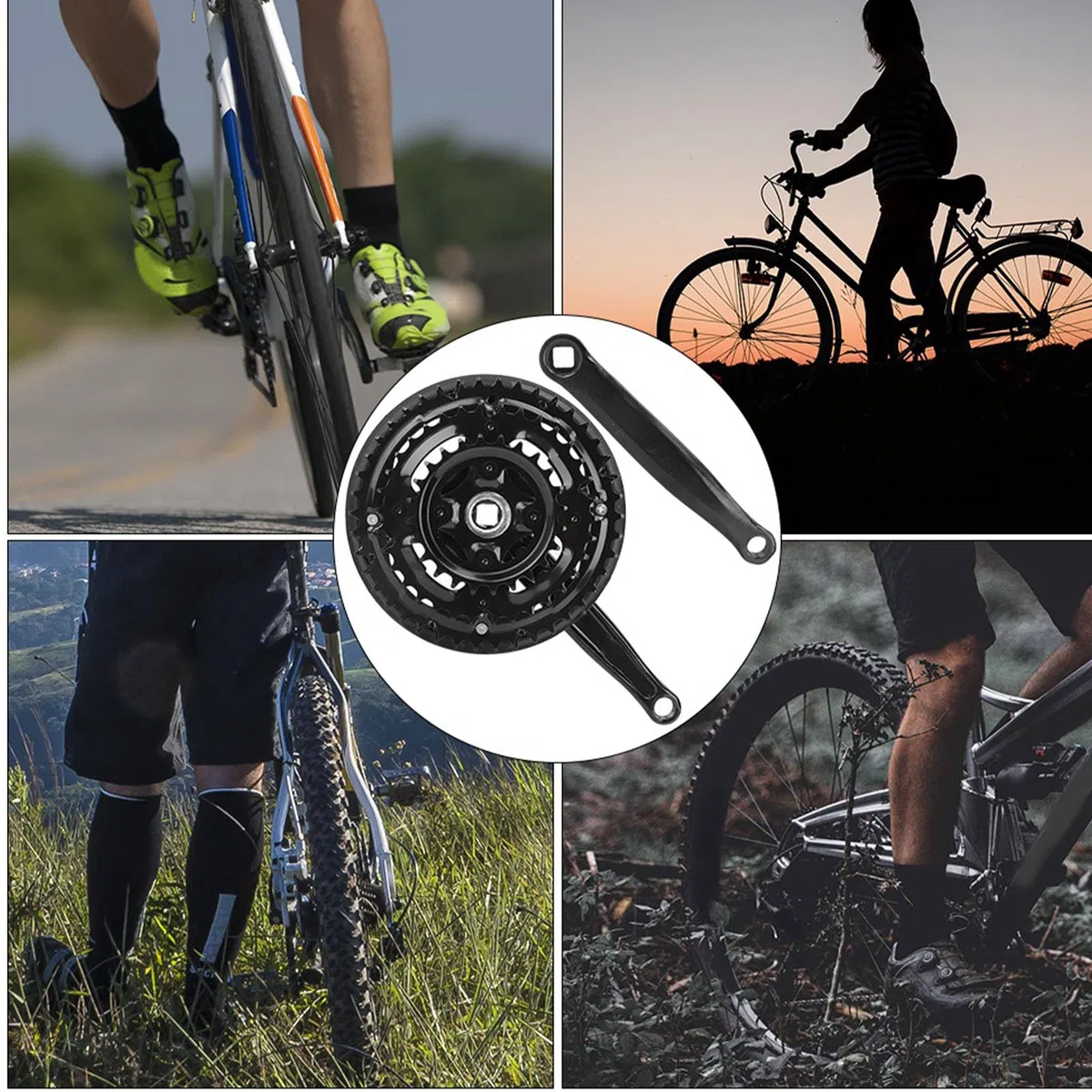 Guarnitura in acciaio al carbonio 24-34-42T, guarnitura per bici con copertura per catene per mountain bike a velocità variabile