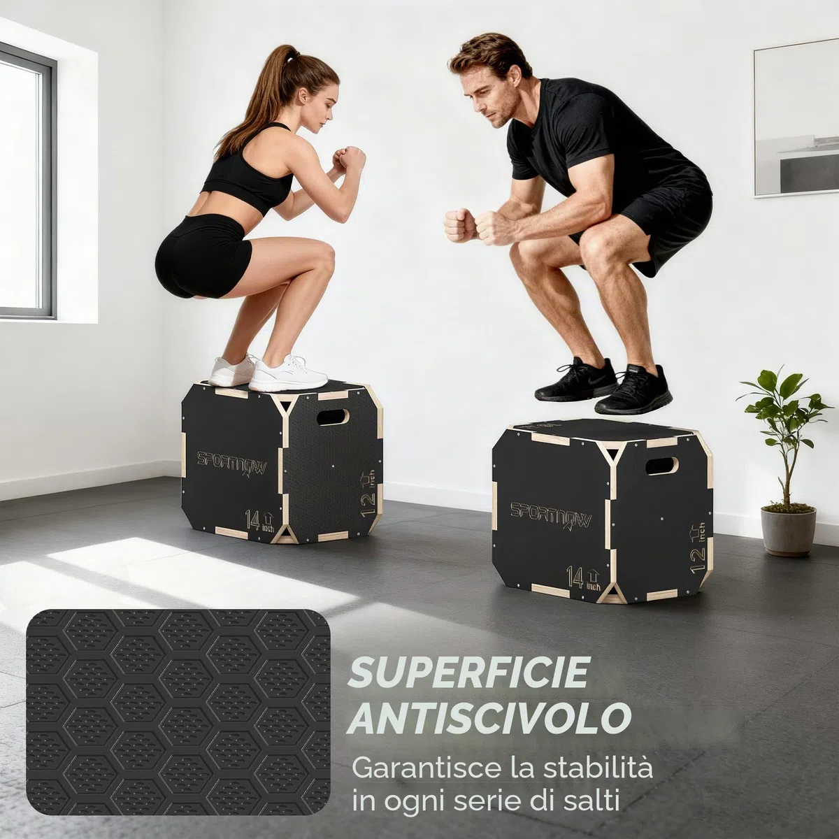 SPORTNOW Cassetto pliometrico in legno 3 in 1, piattaforma in scatola pliometrica con 3 altezze regolabili, manici, senza angoli, allenamento di salto, forza, per casa, palestra ed esterno