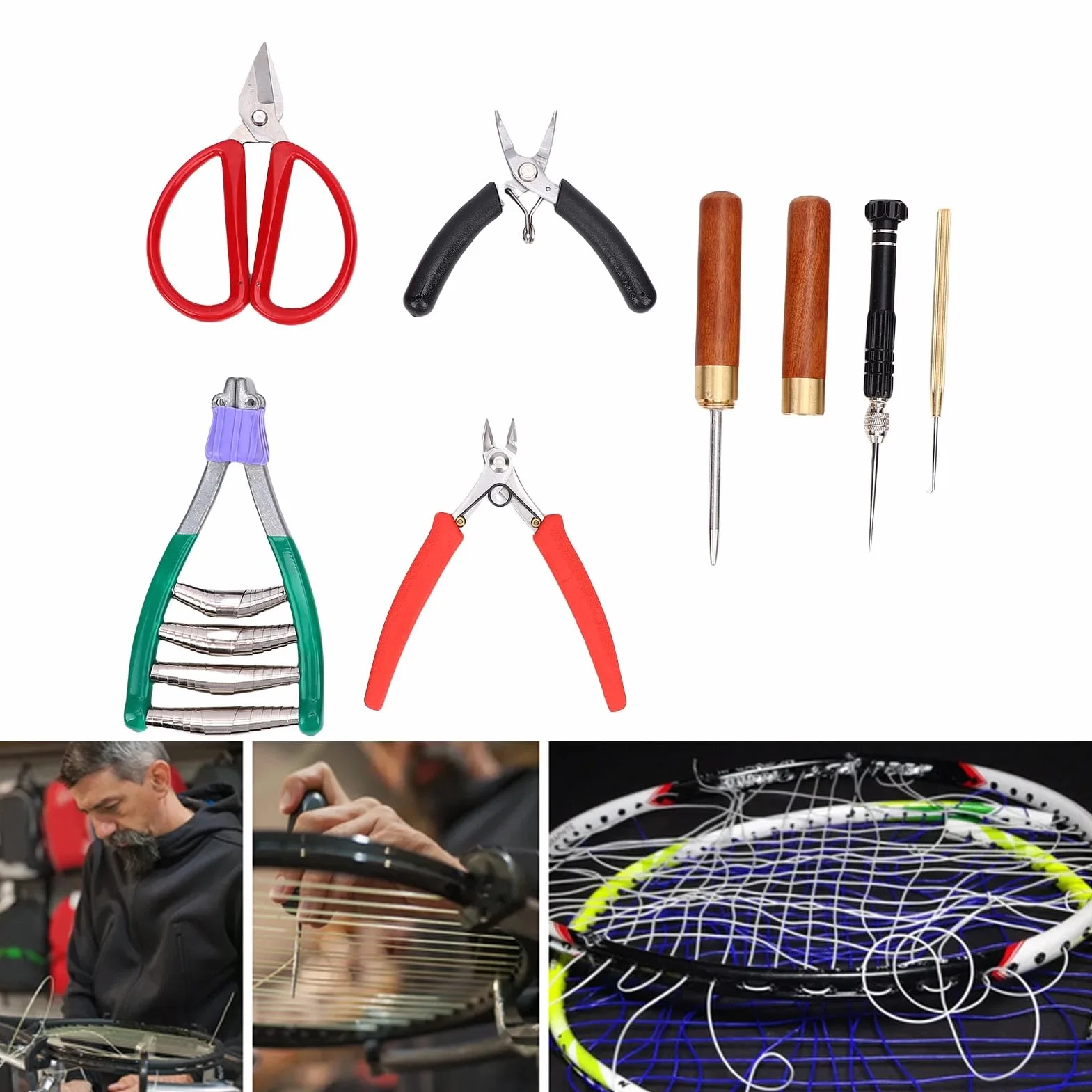 Cocoarm Set di Strumenti per Incordare Racchette da Badminton, Borsa per | Acciaio Duro, Pinza Iniziale, Pinze Curve, Gancio, Tennis, Borsa, Compatibile