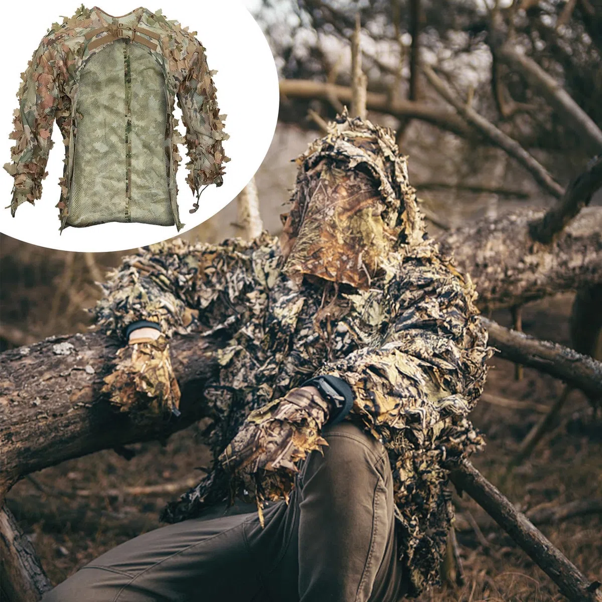 Ghillie Suit - Tuta da Cacciatore Traspirante, Abbigliamento da Caccia Mimetico | Abbigliamento da Caccia Mimetico per Attrezzatura da Paintball, Abbigliamento Mimetico da Caccia nei boschi per fot