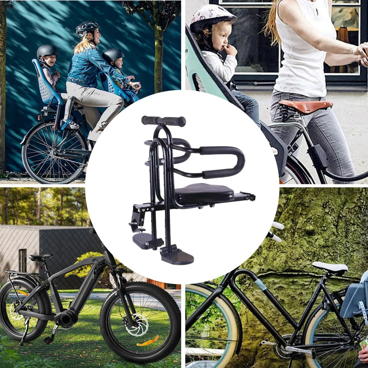 Seggiolino Anteriore Bambini Portabimbi Sicuro, Attacco Bicicletta, Altezza | Sicuro Schienale E Pedane Poggiapiedi Adatto A Tutti I Tipi Di Biciclette, Mountain Bike E Bici Da