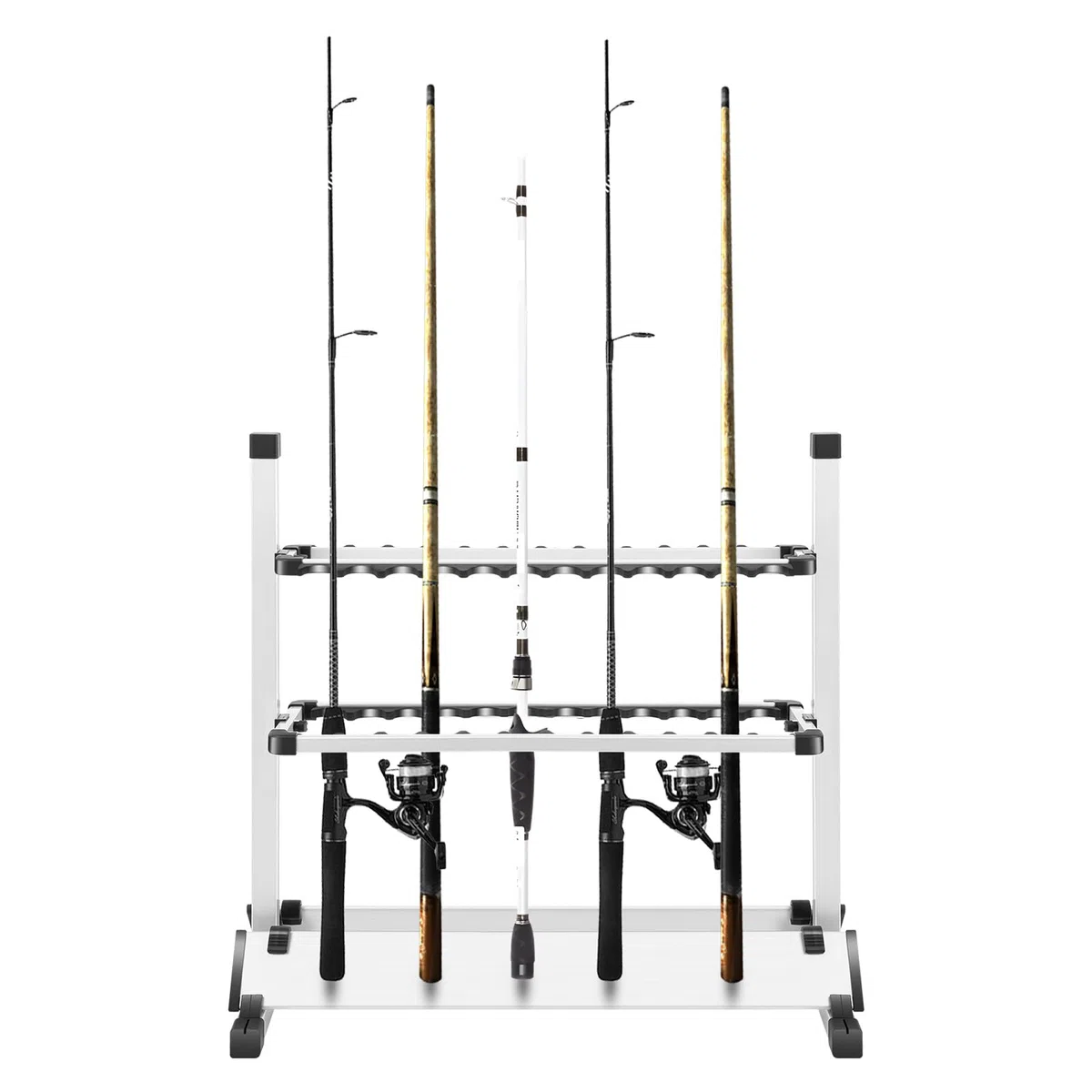 Supporto per canne da pesca, 24 canne da pesca, portatile, in lega di alluminio, per interni ed esterni, 71,5 x 31 x 71 cm