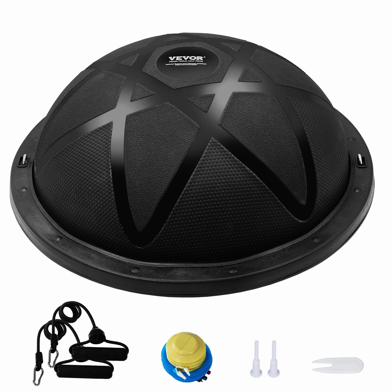 VEVOR Mezzo Allenatore Palla Capacità Portante 300 kg, per Esercizi, Equilibrio, Stabilità Palla Yoga Fitness con Fasce di Resistenza Pompa a Pedale, Allenamento Corpo di Palestra Casa, 58 cm Nero