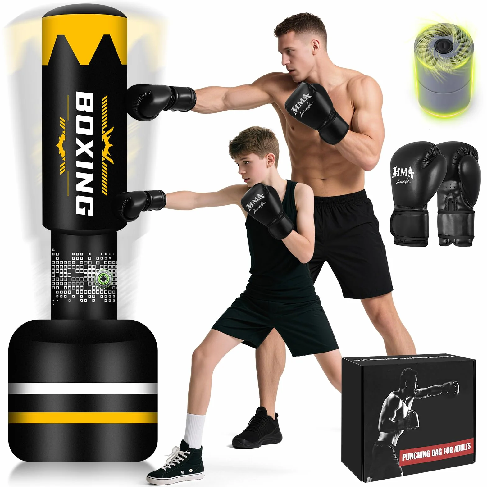 NZQXJXZ Sacco da boxe 2 in 1 per adulti, 180 cm autogonfiante, pesante con guantoni da boxe e pompa ad aria integrata, per allenamento MMA, Muay Thai, fitness, principianti