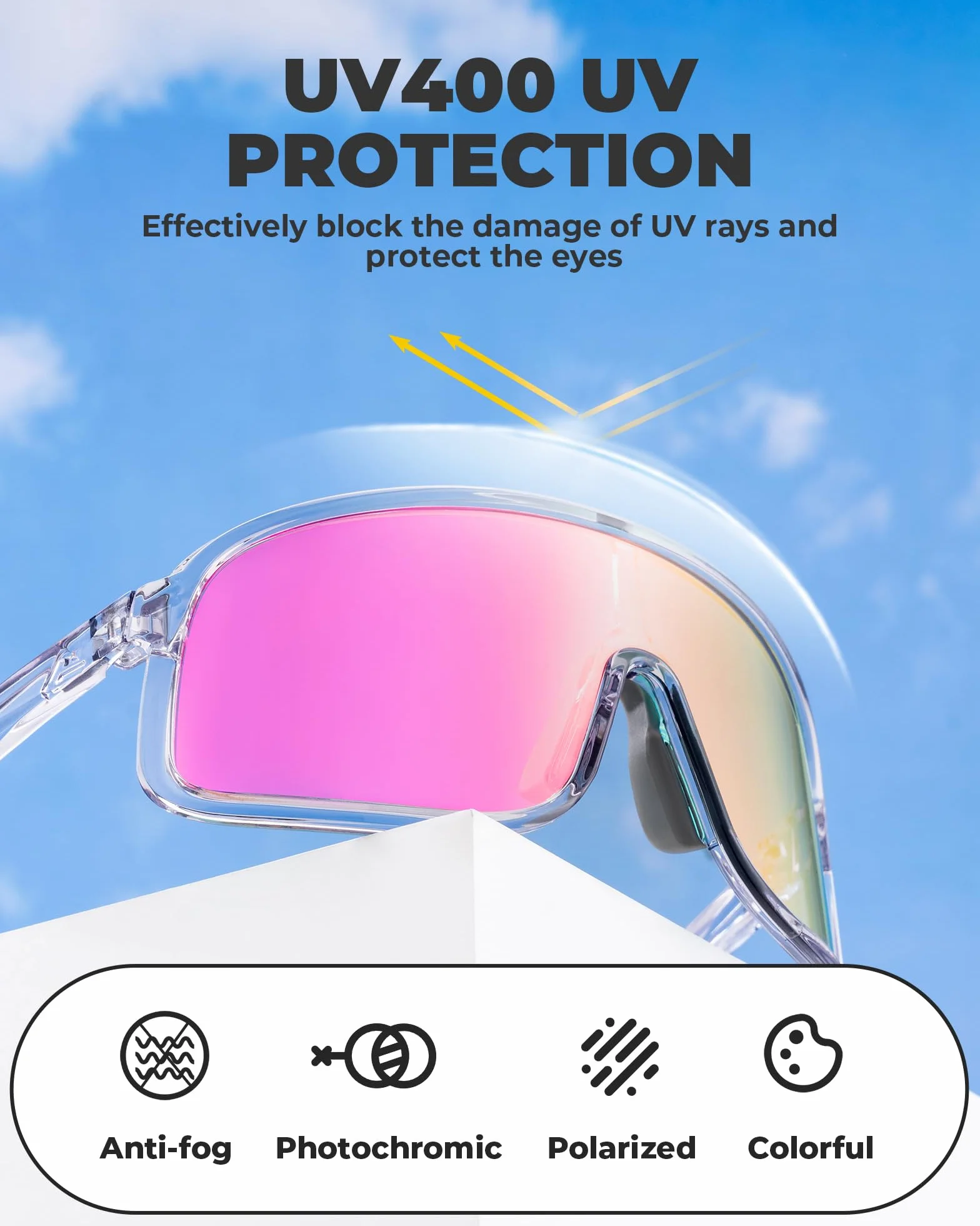 ROCKBROS Occhiali Fotocromatici Uomo Donna, Occhiali da Sole Ciclismo Sportivi Protezione UV400 Antivento, Adatto per Bici Corsa MTB Pesca Guida Running