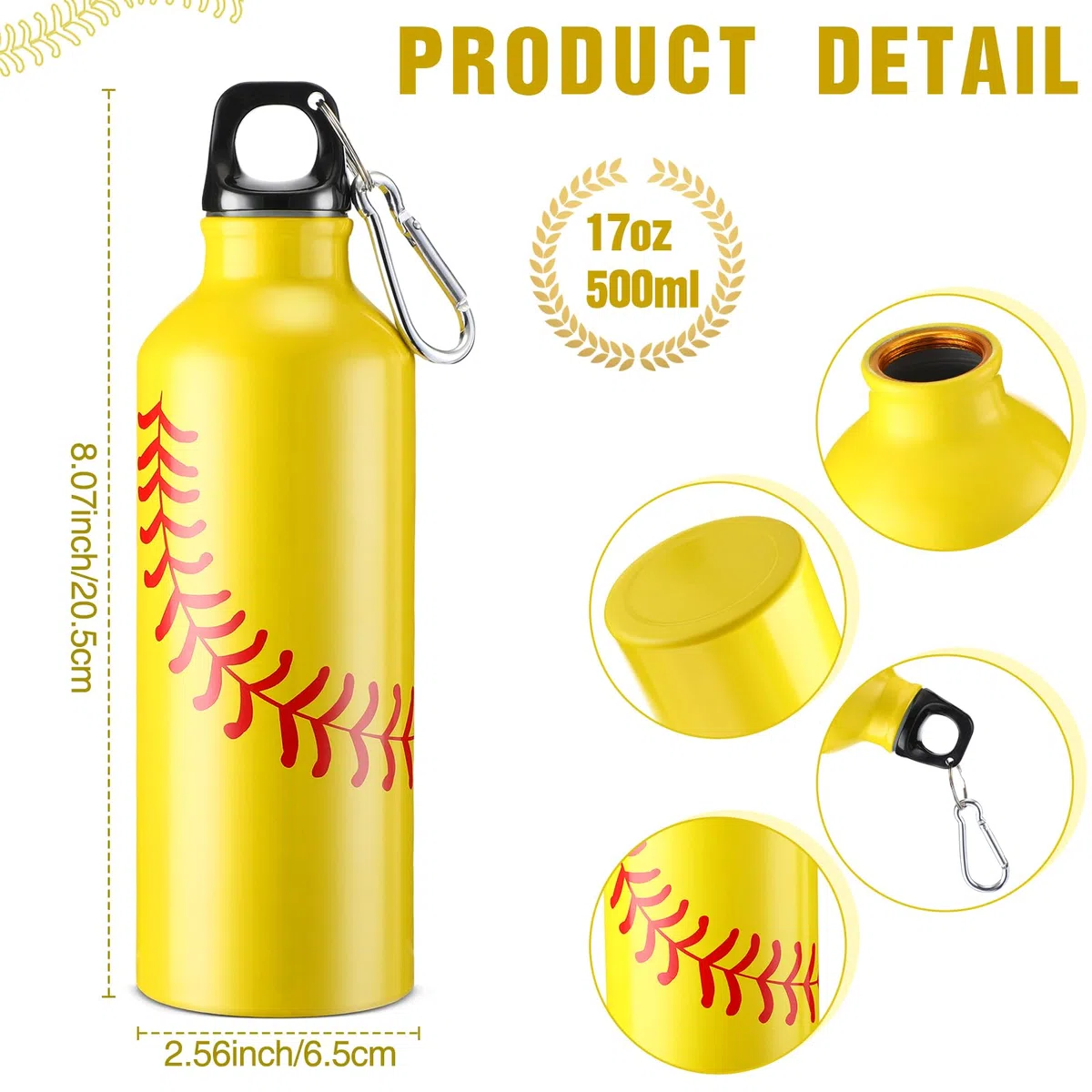 Tioncy 12 bottiglie d'acqua da 500 ml, in alluminio, riutilizzabili, a prova di perdite, con fibbia e tappo a torsione, per accessori di squadra, viaggi, uomini, palestra