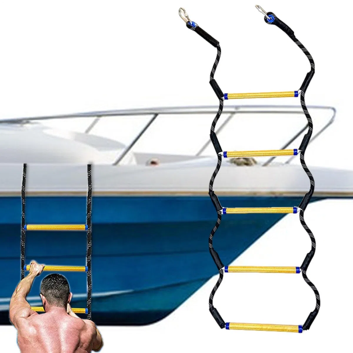 per corda per barche - Arrampicata pieghevole a 5 gradini | all'estensione | pesante per kayak, barche a motore, canoa, accesso alla scatola di ritiro gonfiabile, attrezzatura esterna Dura