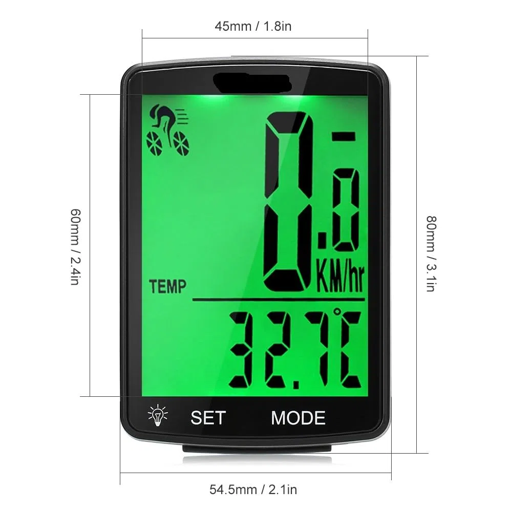 Contachilometri Bici Tachimetro for Bici Wireless Contachilometri Ciclo Impermeabile Cronometro a Temperatura misurabile Ciclocomputer(Black Green Backligh)